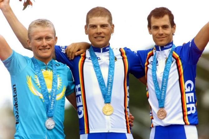 Telekom trade teammates Alexandre Vinokourov, Jan Ullrich and Andreas Kl&ouml;den swept the medals at the 2000 Olympic Games road race in Sydney, Australia