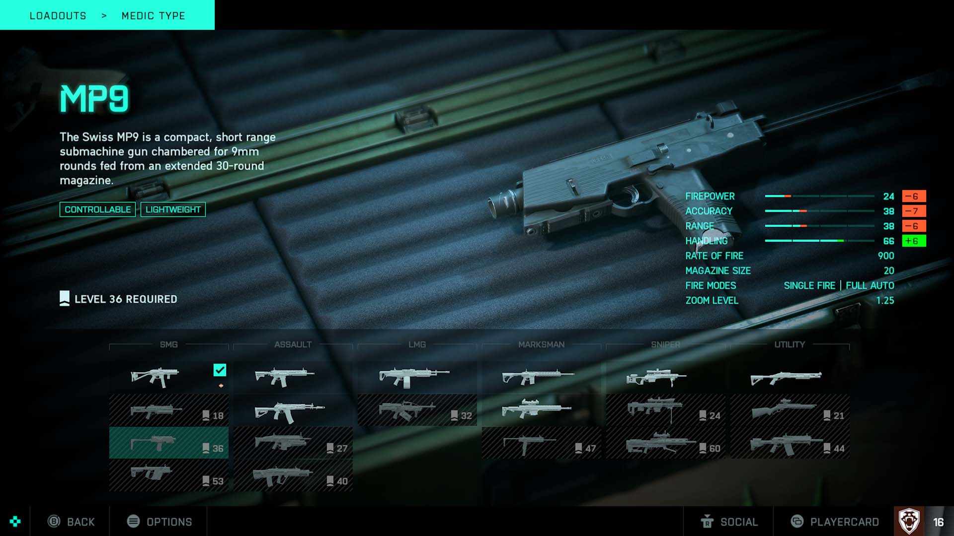 Battlefield 2042 guns weapons MP9 SMG stats