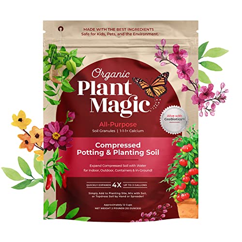 Compressed Organic Potting Soil for Garden, Plants &amp;amp; Vegetables - Expands 4x When Mixed With Water - Indoor or Outdoor Use - Plant Food Mix Derived From Natural Coconut Coir &amp;amp; Worm Castings Fertilizer