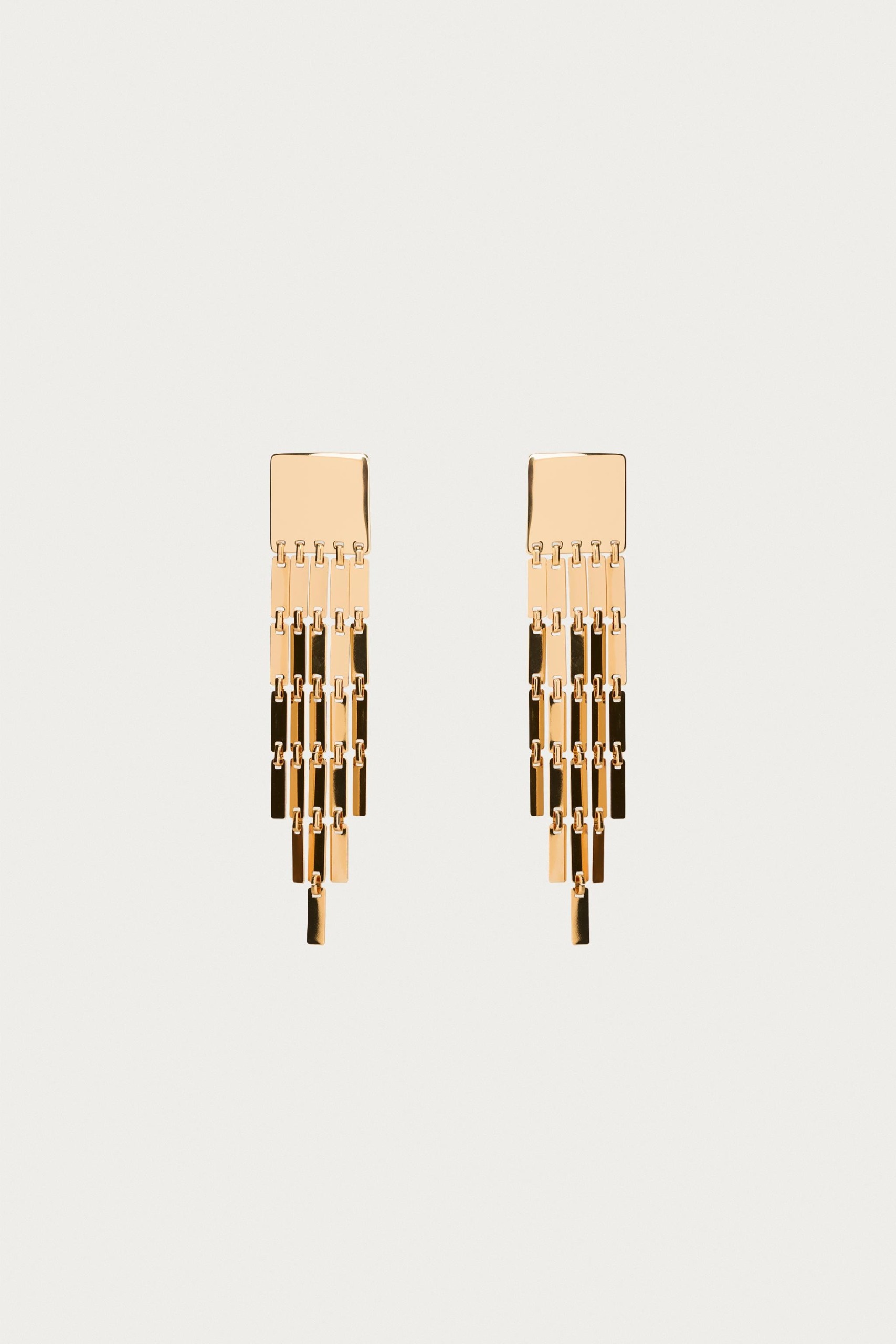 ZARA, Marisa Berenson X Zara Fringed Square Earrings - Golden - M