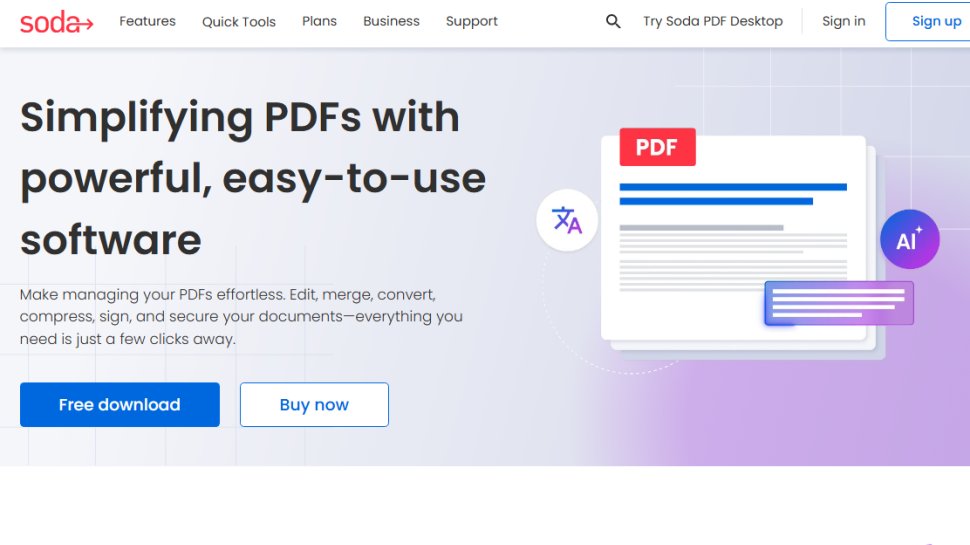 Website screenshot of Soda PDF (July, 2025)