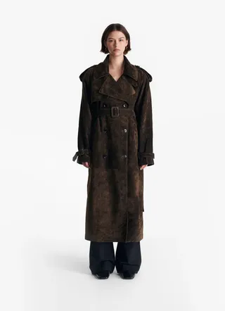 De Savary brown suede trench coat