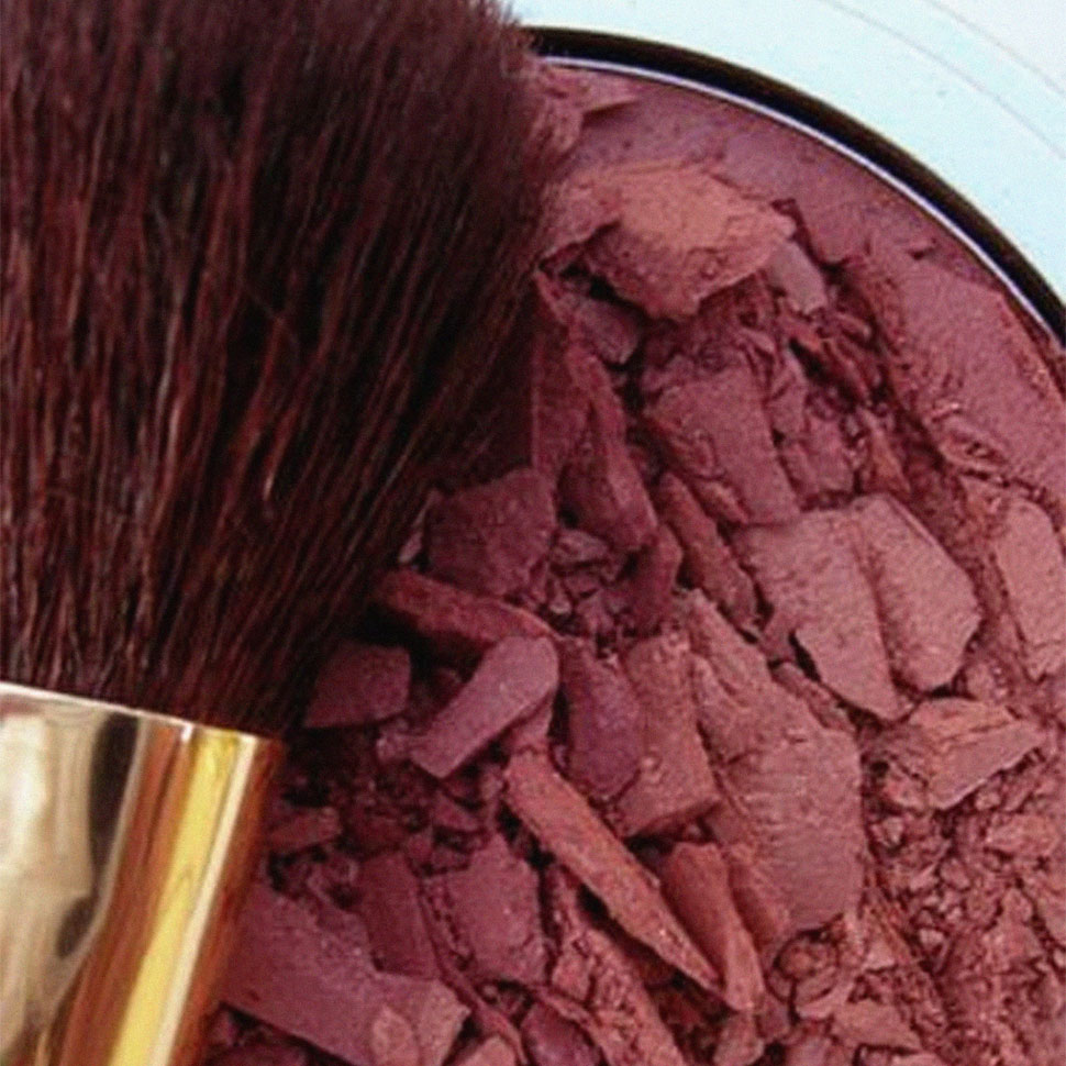 compact of blusher with makeup brush
