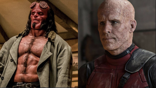 David Harbour's Hellboy and Ryan Reynolds' Deadpool side by side 
