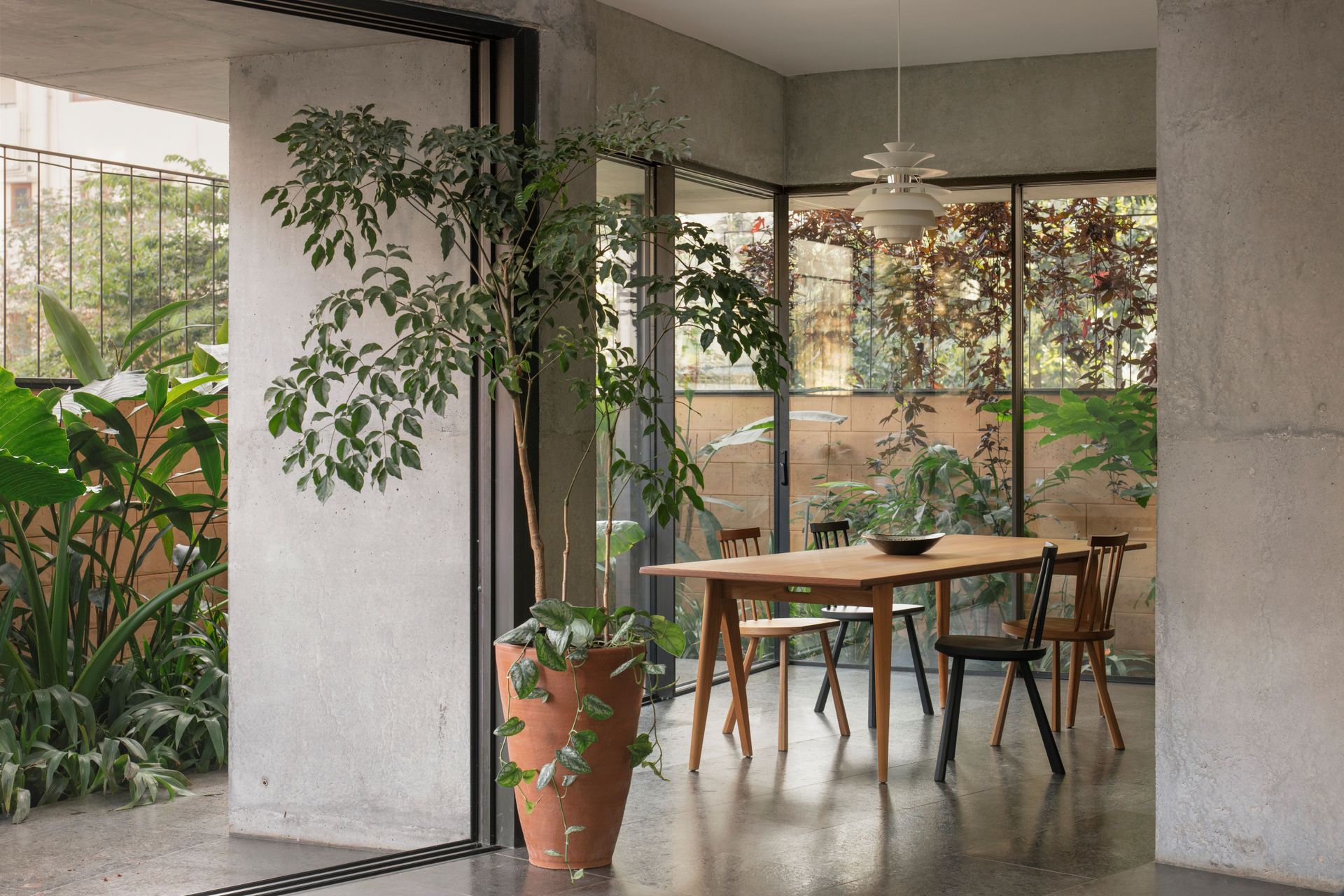 The dining area inside Debris Block House