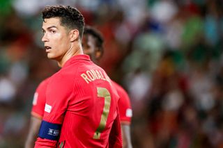 Manchester United star Cristiano Ronaldo during the UEFA Nations league match between Portugal v Czech Republic at the Estadio Jose Alvalade on June 9, 2022
