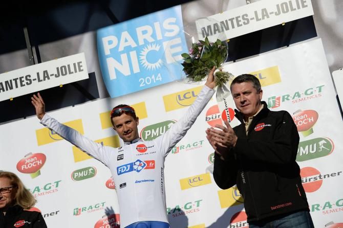 Nacer Bouhanni in the best young rider's jersey