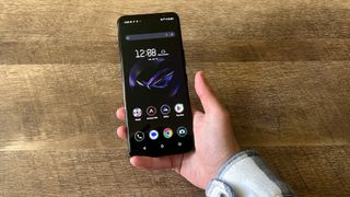Asus ROG Phone 7 Ultimate on home screen in-hand