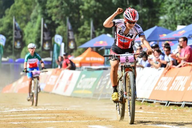 Perrine Clauzel (BH-Suntour-KMC) was visibly satisfied with her second place finish in the under 23 women's cross country in Pietermaritzburg