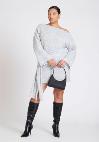 Sweater Mini Dress With Waist Tie