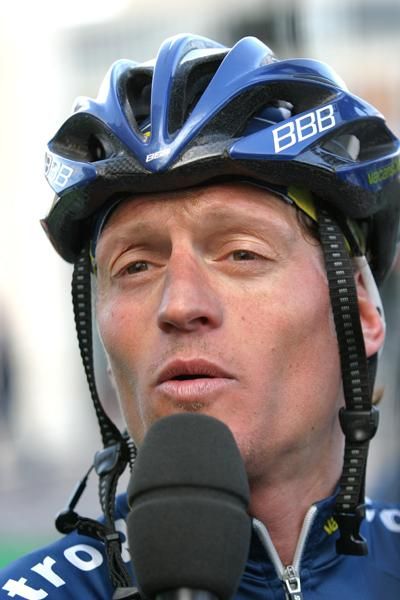 Alberto Ongarato (Vacansoleil Pro Cycling Team) speaks to the media after his win.