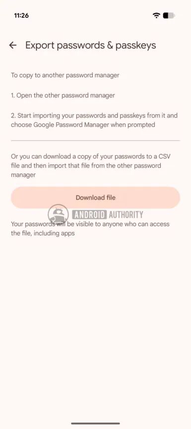 passkey import and export interface within Google Password Manager
