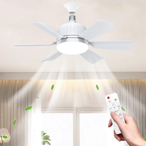 Meoylaery E27 Ceiling Fan With Light and Remote,led Ceiling Fans Dimmable,46cm Light Bulb Fan,ceiling Fans Lamp, 3 Speeds 3 Colors,ceiling Fan Light for Bedroom.base Included