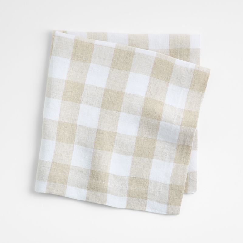 Marin White and Natural Buffalo Check European Flax &amp;trade;-Certified Linen Dinner Napkin