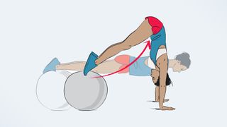 an illo of a woman doing a stability ball pike