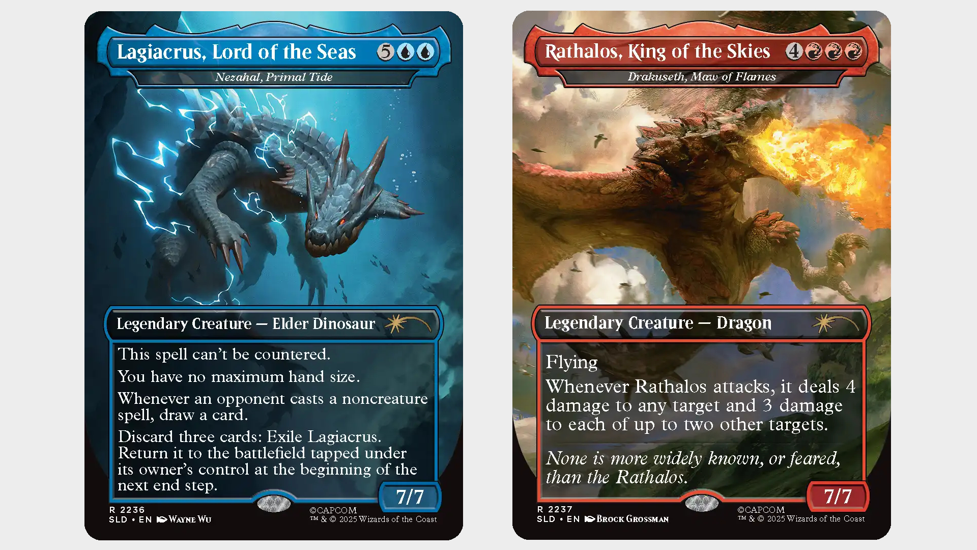 Lagiacrus and Rathalos MTG cards on a plain background