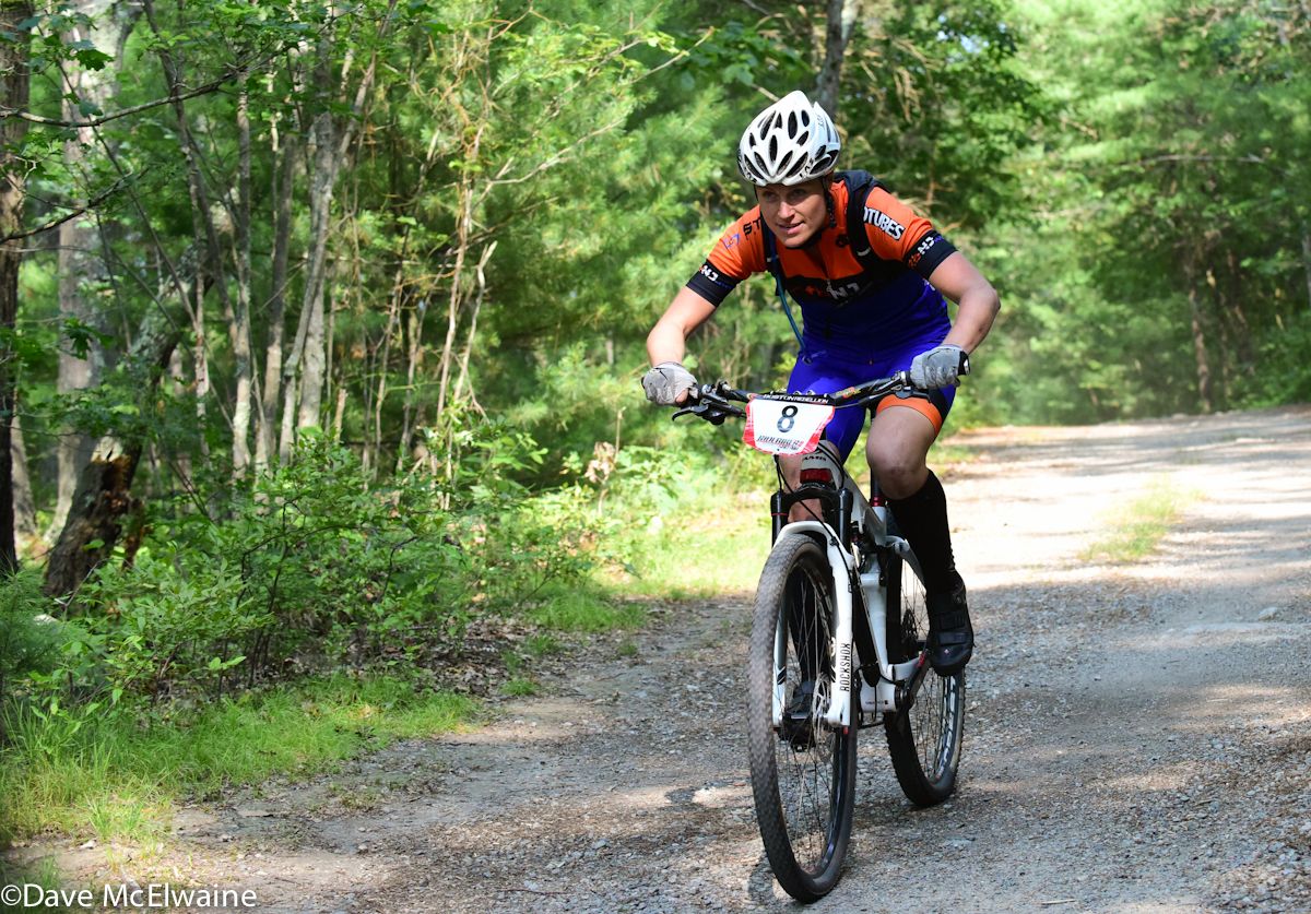 Kristine Contento-Angeli (MTBNJ) riding to a fourth place finish
