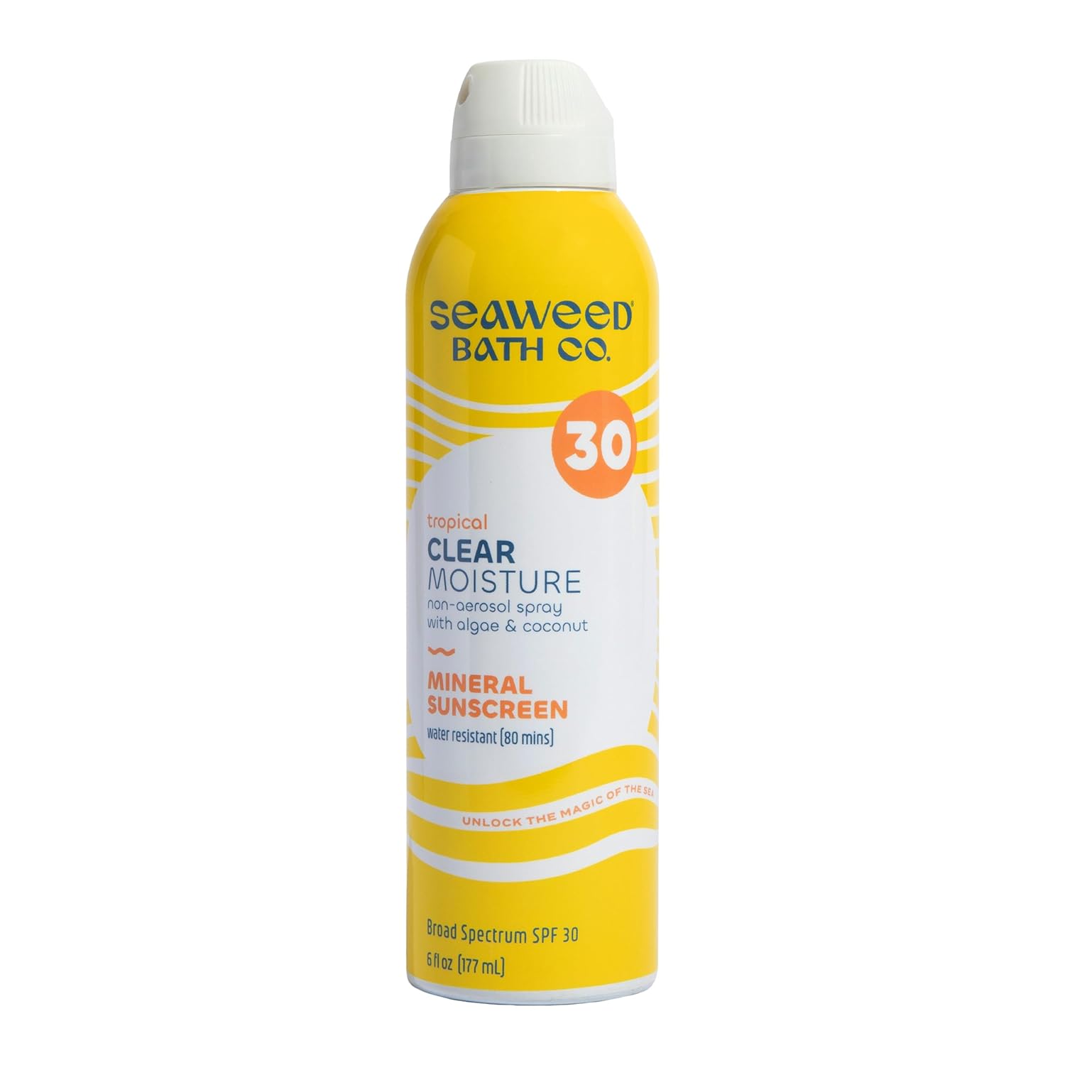 Seaweed Bath Co. Clear Moisture Mineral Spf 30 Broad Spectrum Sunscreen Spray, 6 Ounce, Sustainably Harvested Seaweed, Algae, Coconut