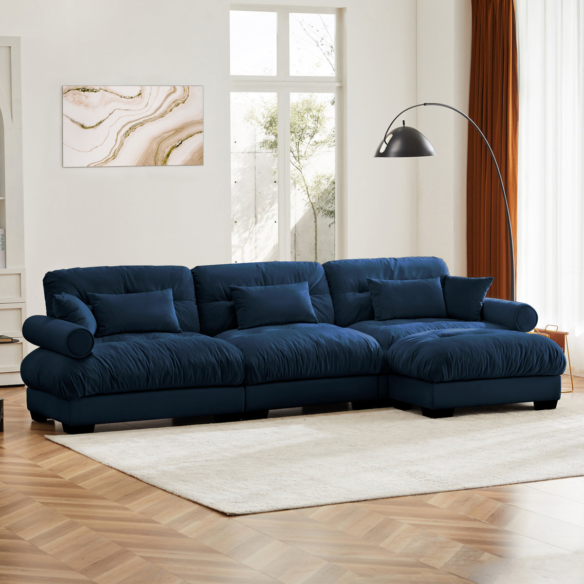 Mercer41 Super Comfort Oversized Modular Velvet Sectional Sofa Couch With Movable Ottoman,corner Sectional With Bolstered Armrests, Deep Seat Cloud Couch, Convertible L Shaped Couch for Living Room | Wayfair