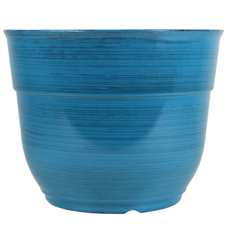 Garden Elements Indoor/outdoor Glazed Brushed Happy Plastic Planter, Large, Dark Blue, 15&quot;