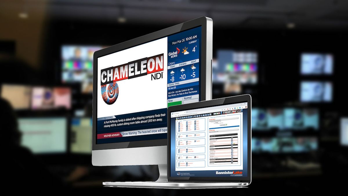 Bannister Lake&#039;s Chameleon NDI player reads multiple data sources, including news, weather, sports, traffic, social media, and financial data content, allowing users to edit, moderate, and customize their data. 