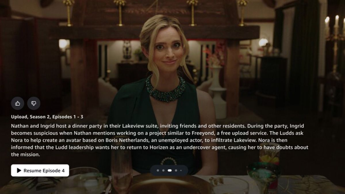 The Prime Video app playing a show with a summary of text in front of it 