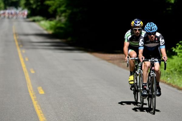 Alex Howes (Chipotle Development) and Tim Johnson (TJ's Summer Job) begin to get a gap on the field.