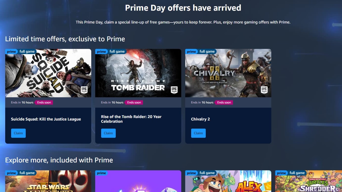 Claim free games with Amazon Prime Gaming