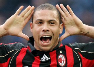 Ronaldo celebrates after scoring for AC Milan against former club Inter in 2007.