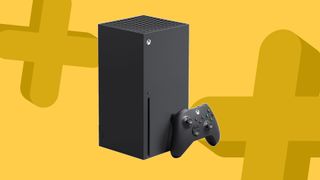 Xbox Series X on a yellow background