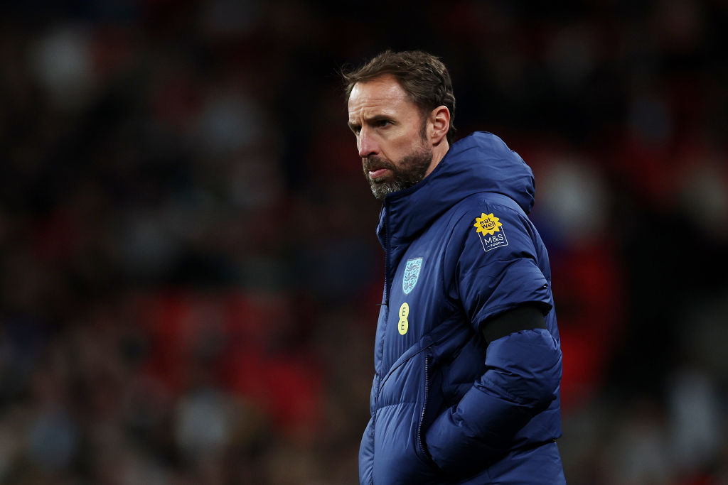Gareth Southgate, Manager of England men's senior team, reacts during the international friendly match between England and Australia at Wembley Stadium on October 13, 2023 in London, England. (Photo by Eddie Keogh - The FA/The FA via Getty Images)