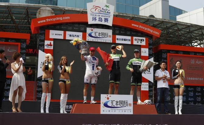Yannick Martinez, Theo Bos and Moreno Hofland on the stage 2 podium