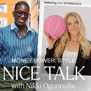A photo of Nikki Ogunnaike with an inset photo of Lily Shimbashi and text reading Money. Power. Style. Nice Talk with Nikki Ogunnaike