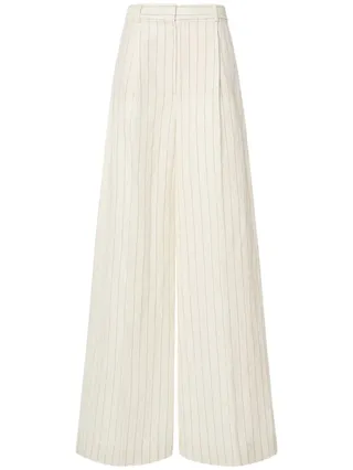 Max Mara, Linen Blend Pinstripe Wide Pants