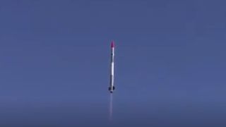 Exos Aerospace's Suborbital Autonomous Rocket with Guidance (SARGE) sounding rocket shortly after launch but before failure, on Oct. 26, 2019.