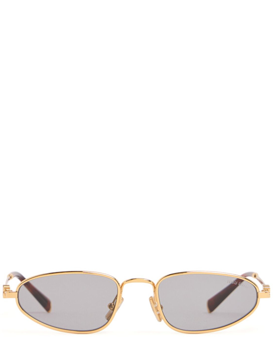 Round Metal Sunglasses - Miu Miu - Women - Gold/grey - Unique