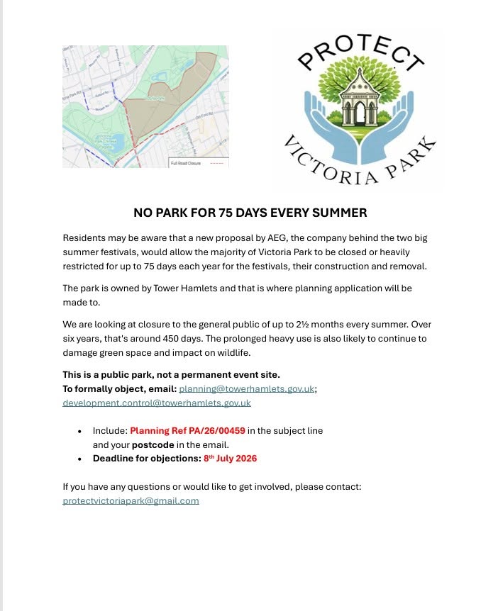 Protect Victoria Park Facebook post