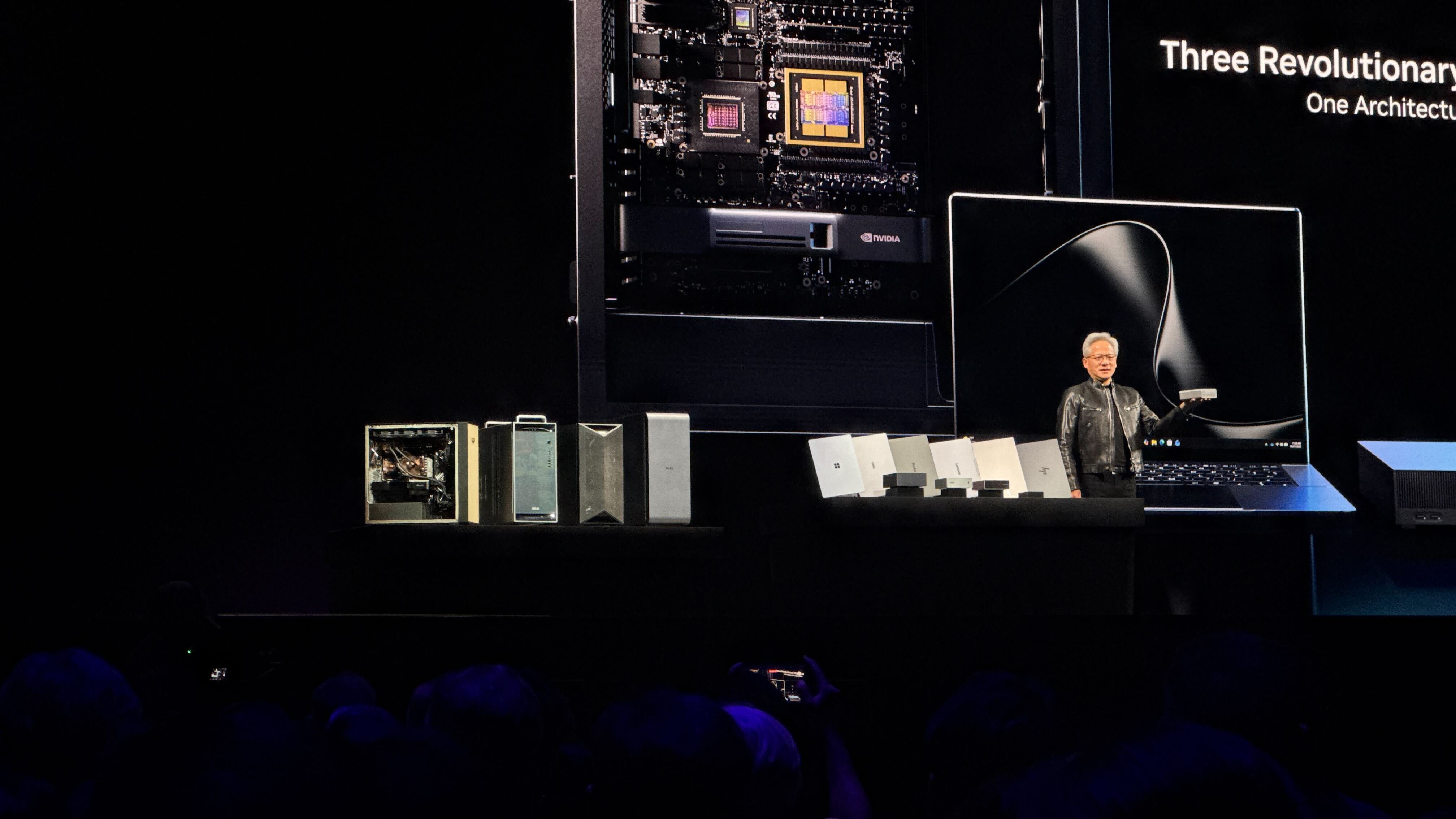 Jensen Huang unveiling new laptops, desktops and mini PCs under the RTX Spark banner