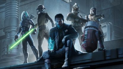 Six characters pose heroically in promo art for Star Wars: Zero Company
