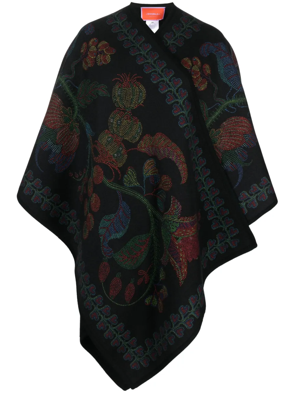 Botanical-Print Wool Poncho | Os