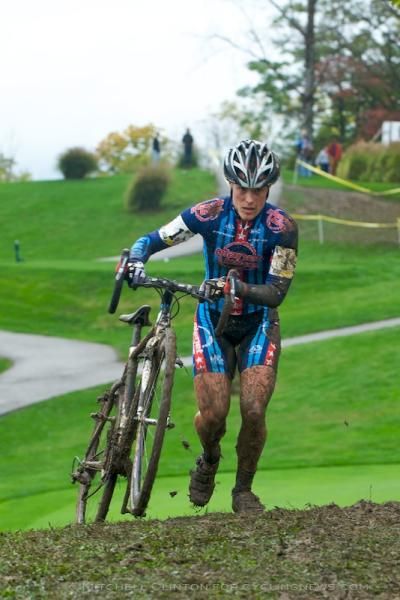 Katie Compton (Planet Bike) makes some quick work of a very muddy hill.