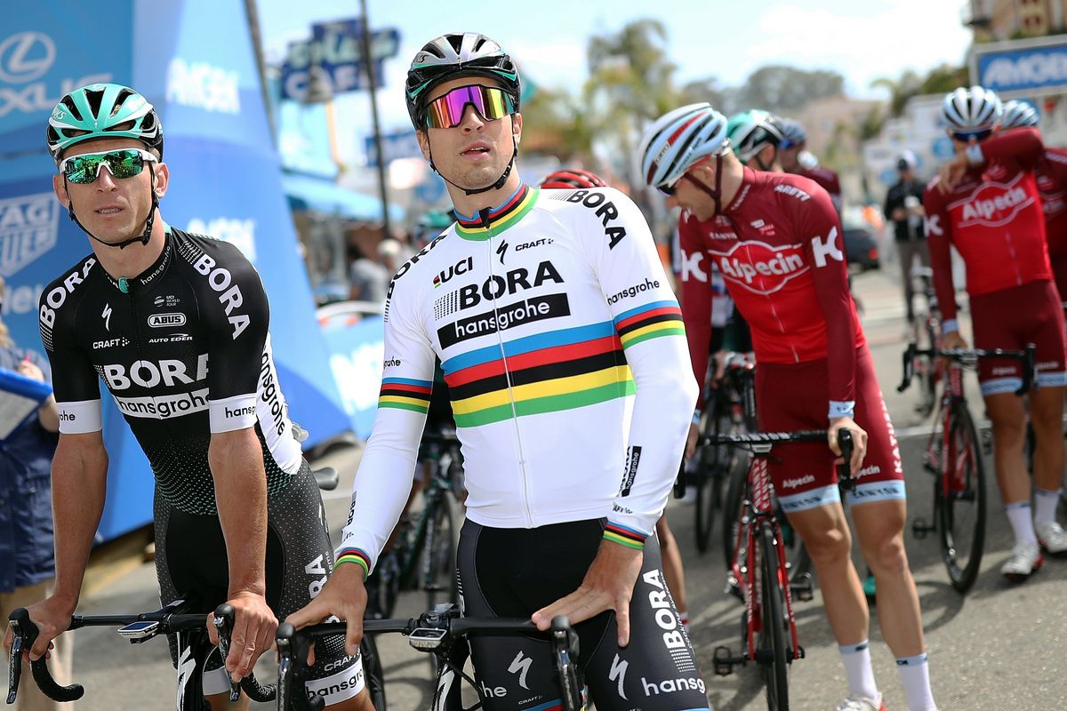 World champion Peter Sagan looking resplendent in the rainbow jersey of world champion