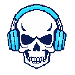 A skull wearing headphones