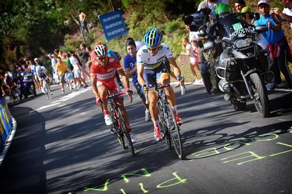 Vuelta leader Joaquim Rodriguez shadows Alberto Contador in the steep finale of stage 12