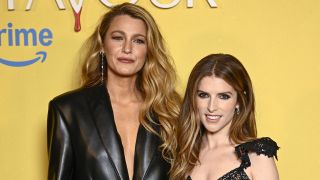 Blake Lively and Anna Kendrick posing at the Another Simple Favor red carpet