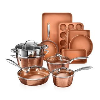 Gotham Steel Hammered Copper 15 Piece Nonstick Cookware and Bakeware Set, Stay Cool Handles, Oven & Dishwasher Safe & Reviews | Wayfair