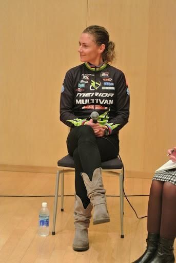 Gunn-Rita Dahle Flesjaa (Multivan Merida) answers questions at a presscon