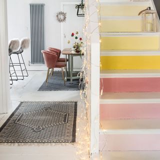 hallway with painted stairs