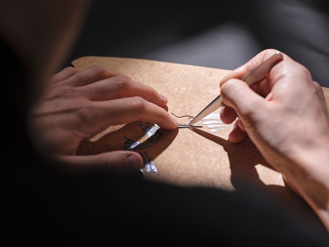The process of creating the abalone marquetry