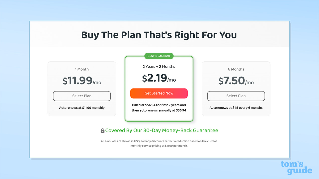 PIA&#039;s pricing plans displayed on the website